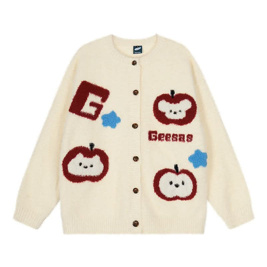 Dog Flower Knit Cardigan Sweater Coat Loose Soft Knitwear