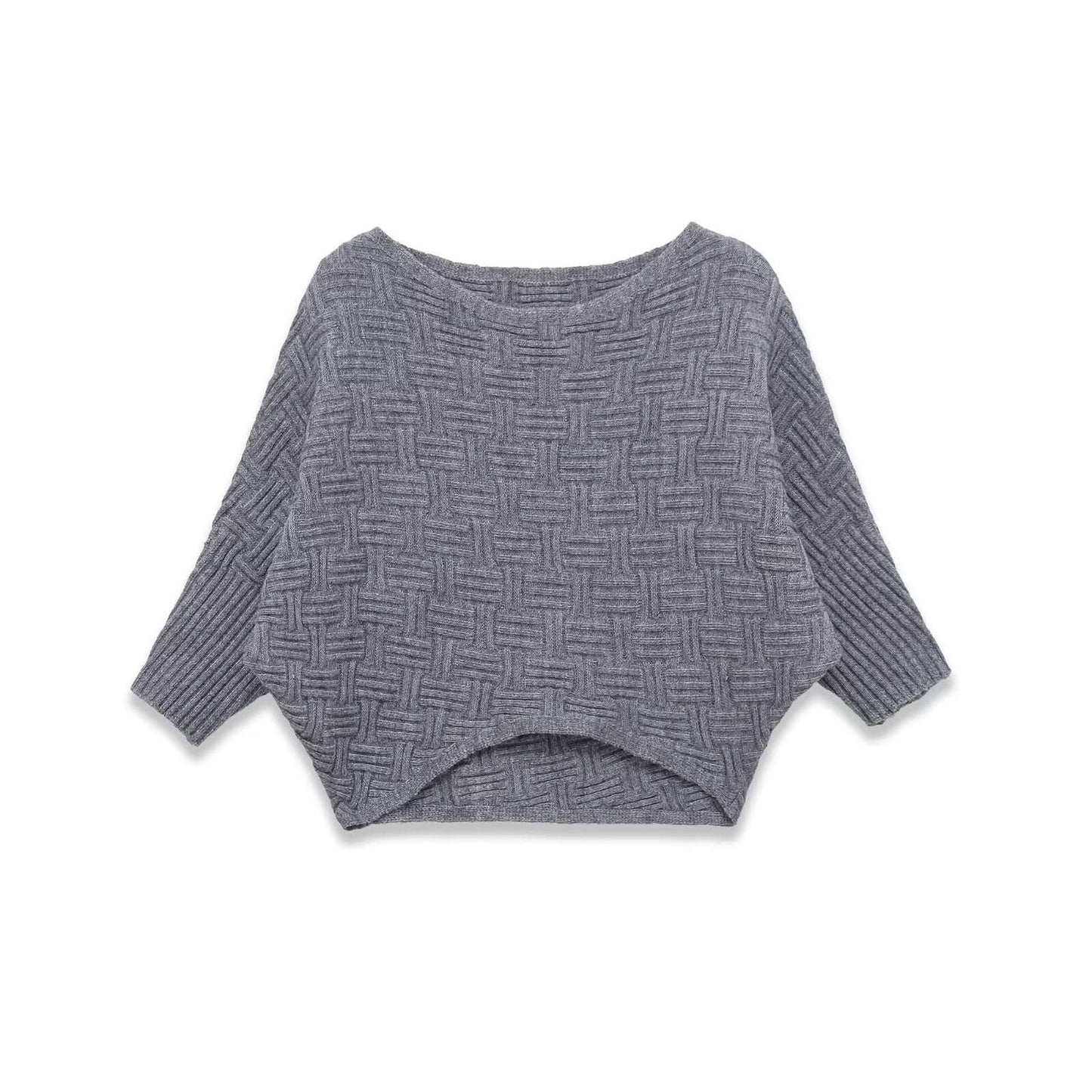 Asymmetrischer, strukturierter Strickpullover mit Einzelkragen