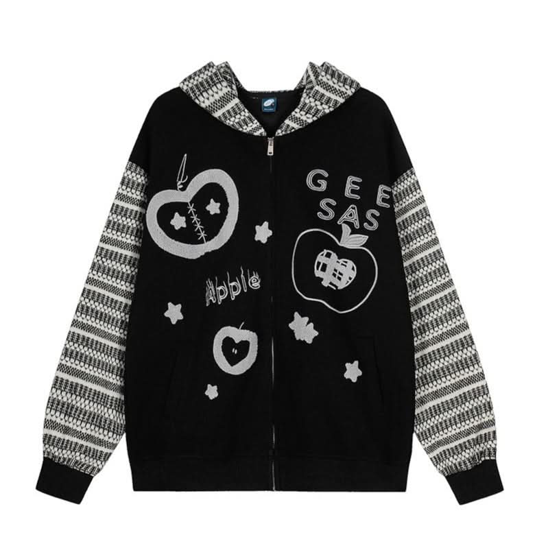 Gestreifte Patchwork-Kapuzen-Sweatshirt-Freizeit-Cardigan-Jacke