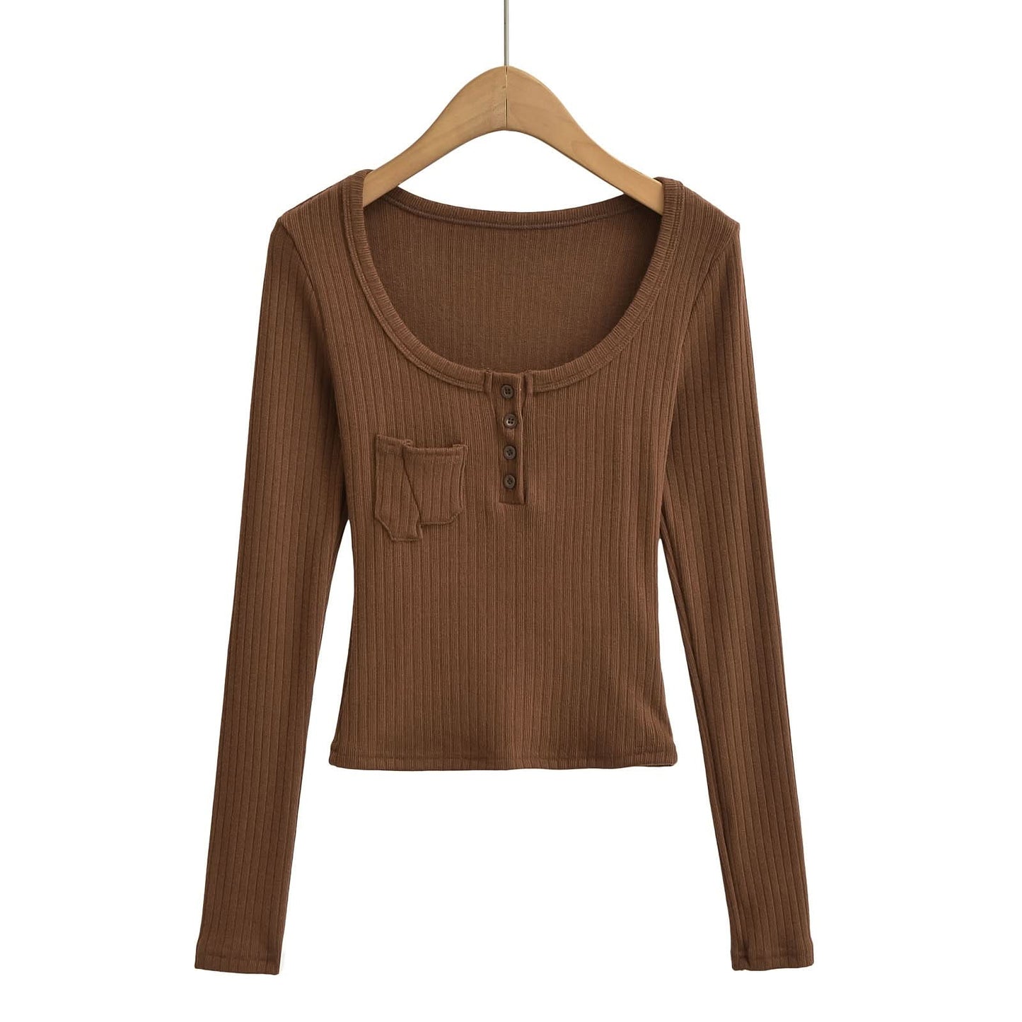 Square collar long sleeved slim top