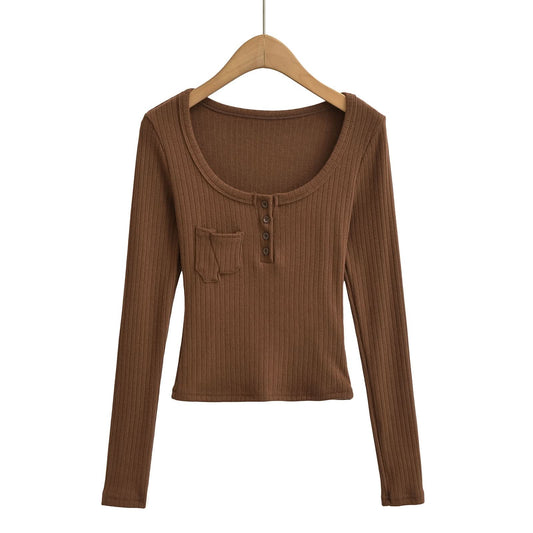 Square collar long sleeved slim top