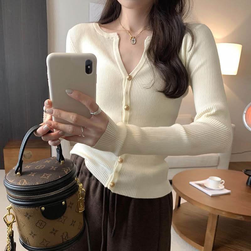 Inner Layer Strickpullover, kurz geschnittene V-Ausschnitt-Strickjacke für Damen