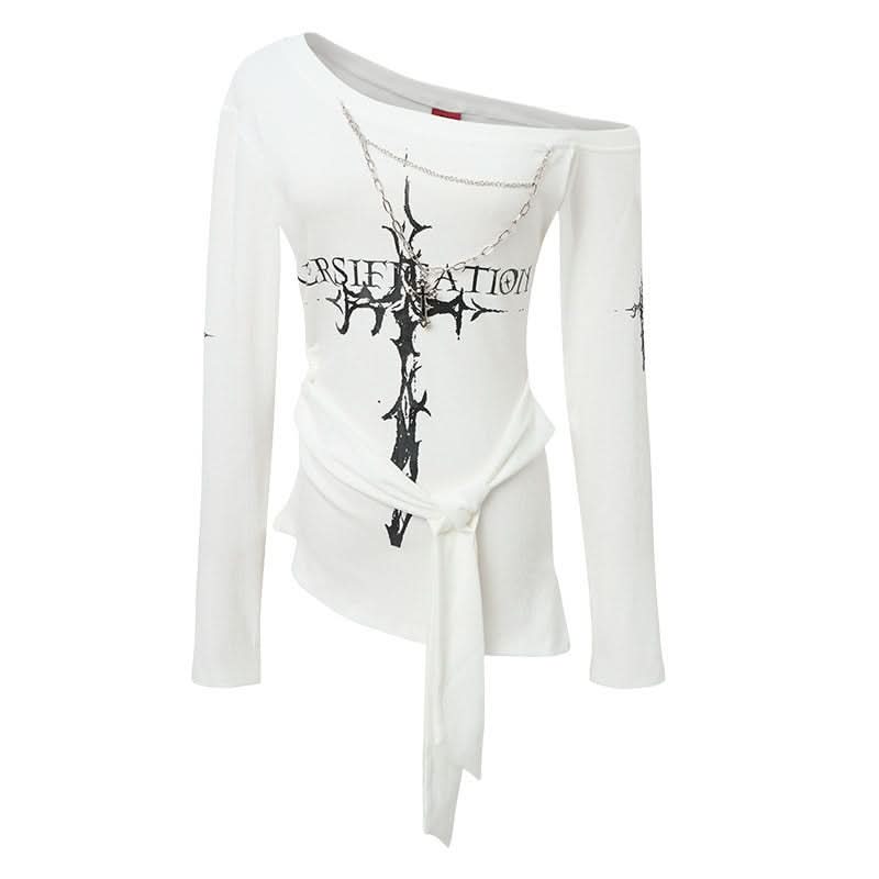 Ausgefallenes, asymmetrisches, schulterfreies, figurbetontes Langarm-T-Shirt