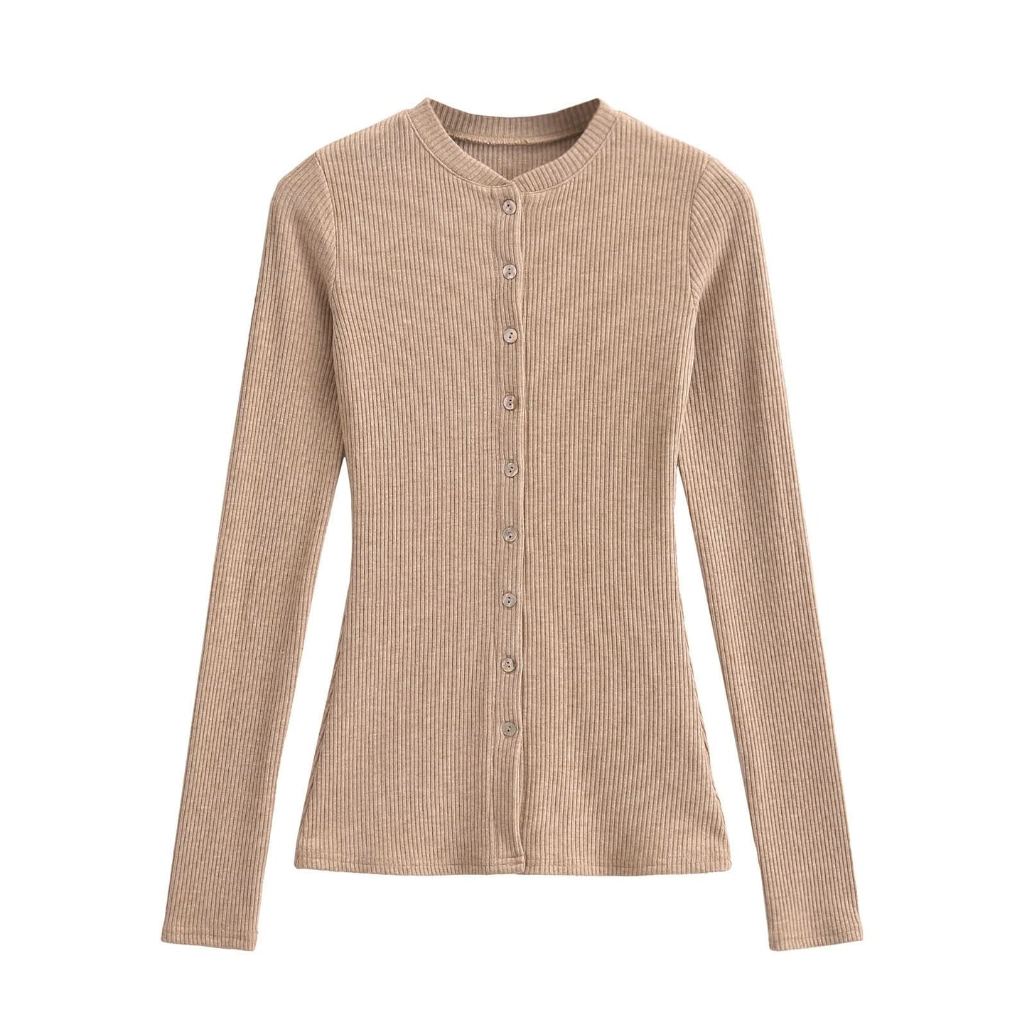 Rundhals-Cardigan mit Knopfleiste und schmaler Passform