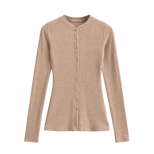Round neck single breasted slim fit cardigan top