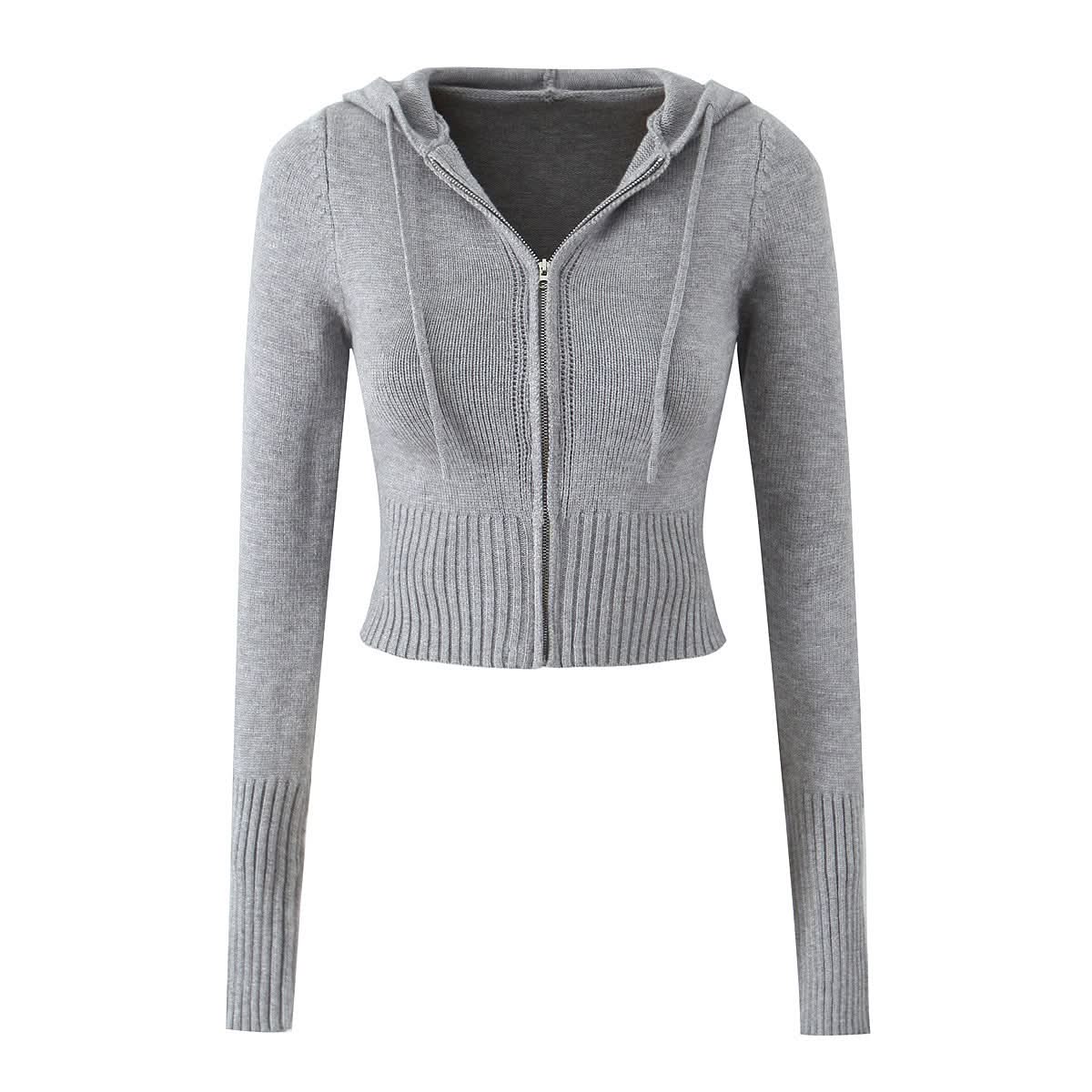 Slim fit drawstring hooded short sweater