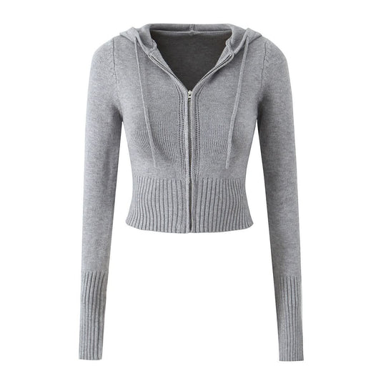 Slim fit drawstring hooded short sweater