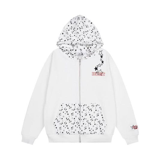 hooded zip-up hoodie loose fit long sleeve jacket style streetwear