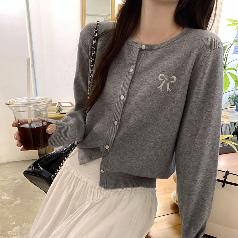 Damen Strickjacke mit Schmetterlingsstickerei, lockerer Strickpullover-Mantel, kurzes Chiffon-Top