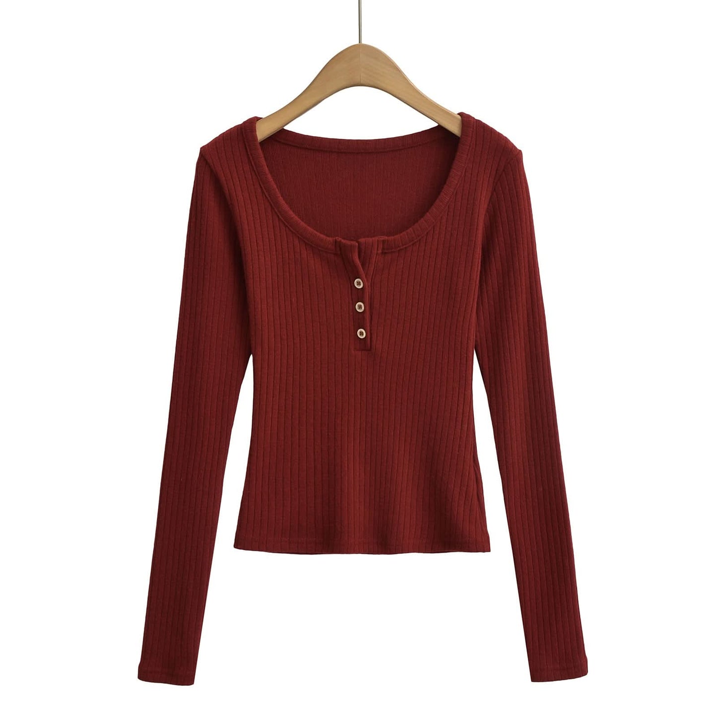 Round neck button long sleeved top