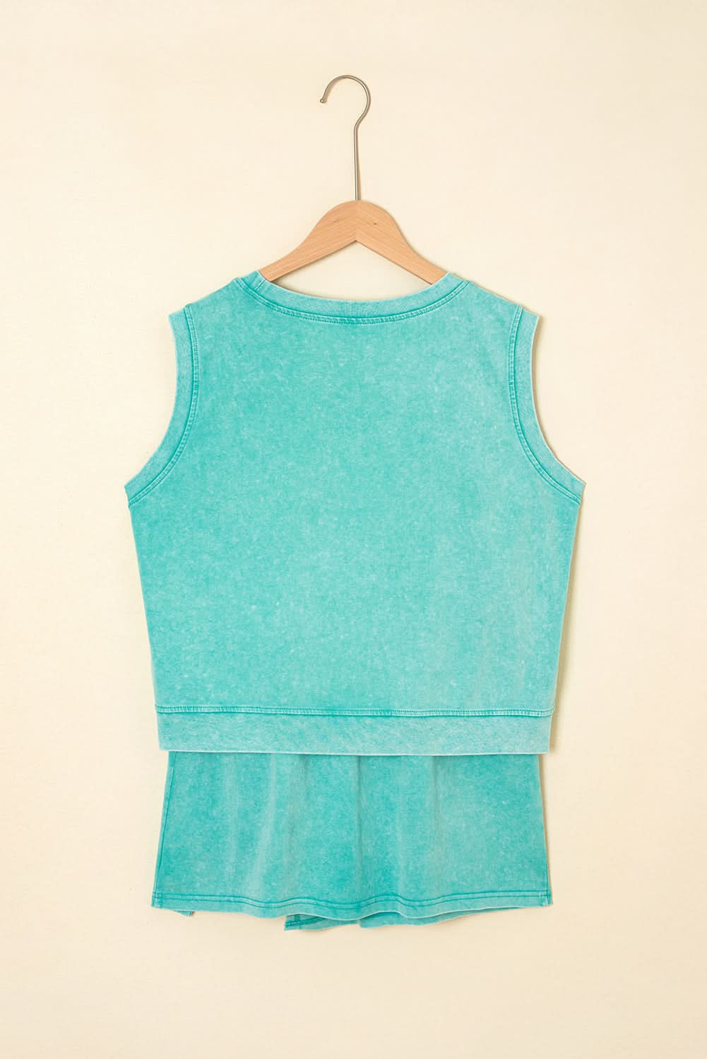 Minzgrün 2-teiliges Mineral-Wash-Baumwoll-Tanktop mit gefüttertem Rock mit Schlitzset