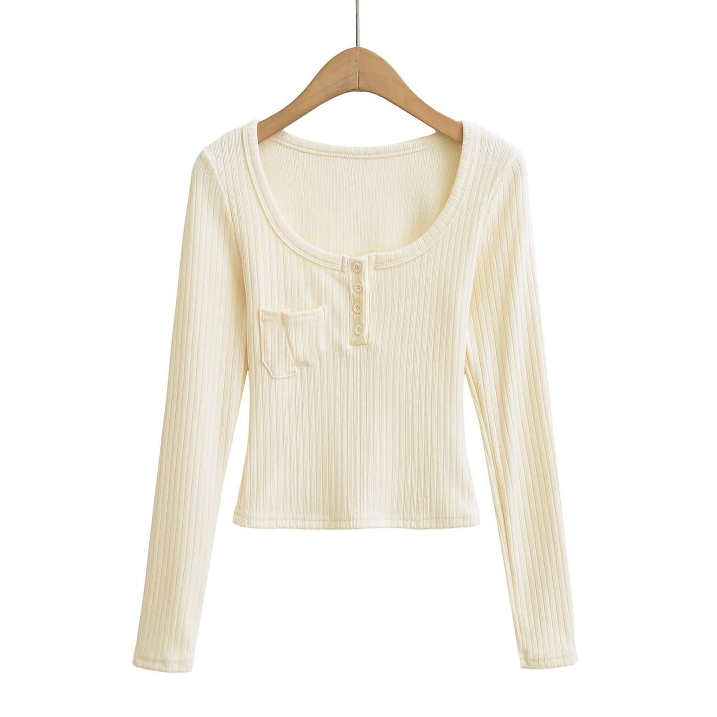 Square collar long sleeved slim top