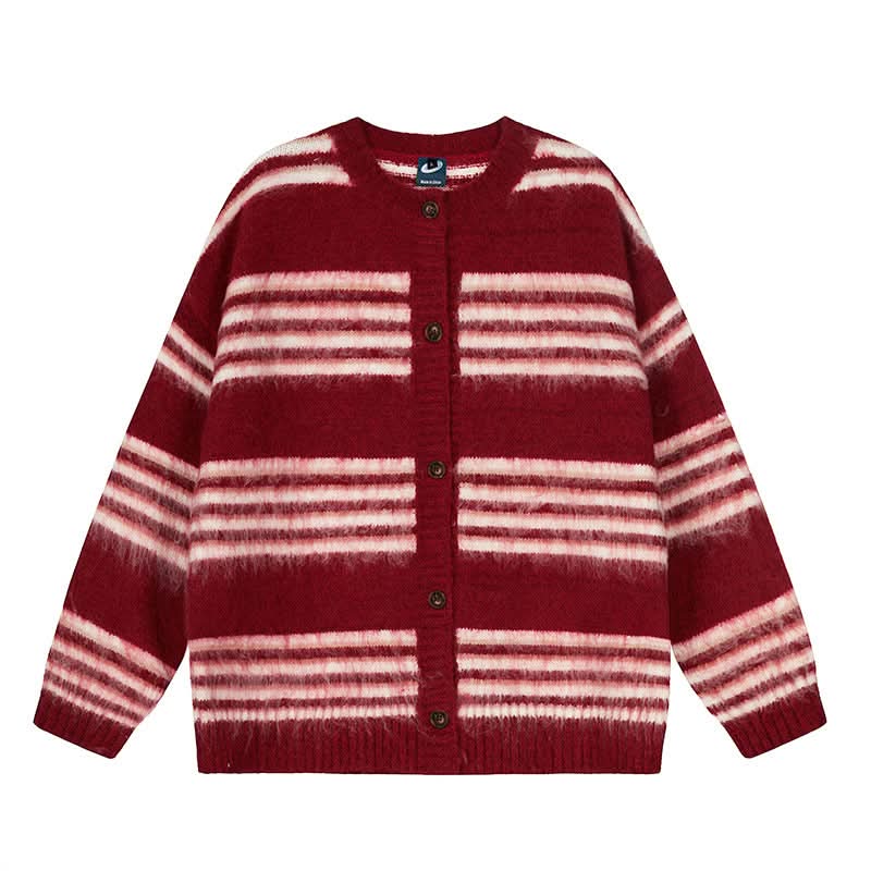 Laid-back striped knit cardigan for women, loose casual sweater top