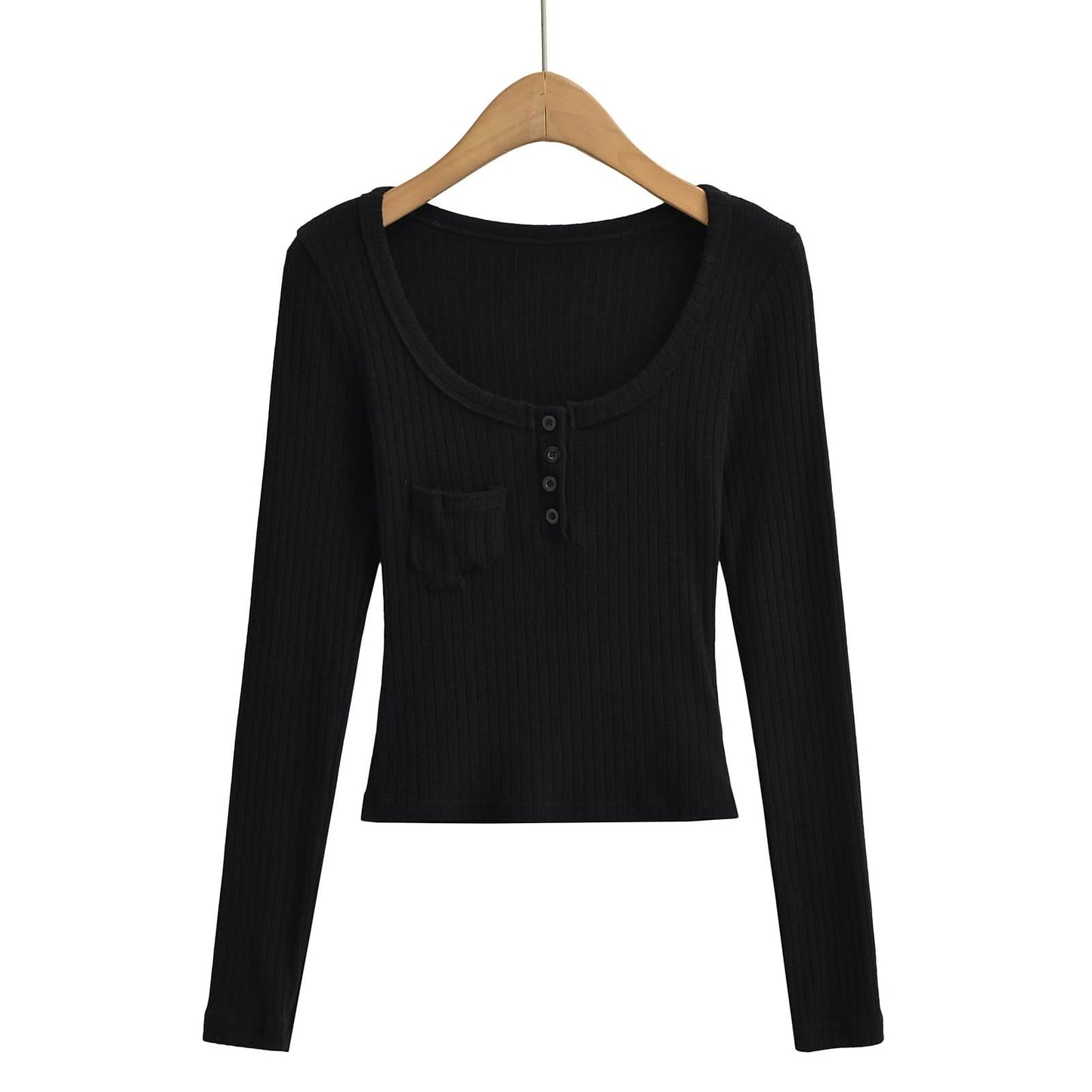 Square collar long sleeved slim top