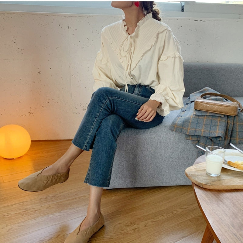 Alien Kitty  New Arrival Hollow Out Vintage Elegant Tops Women Shirt Solid Long Sleeve Korean Style Loose Blouses Blusas