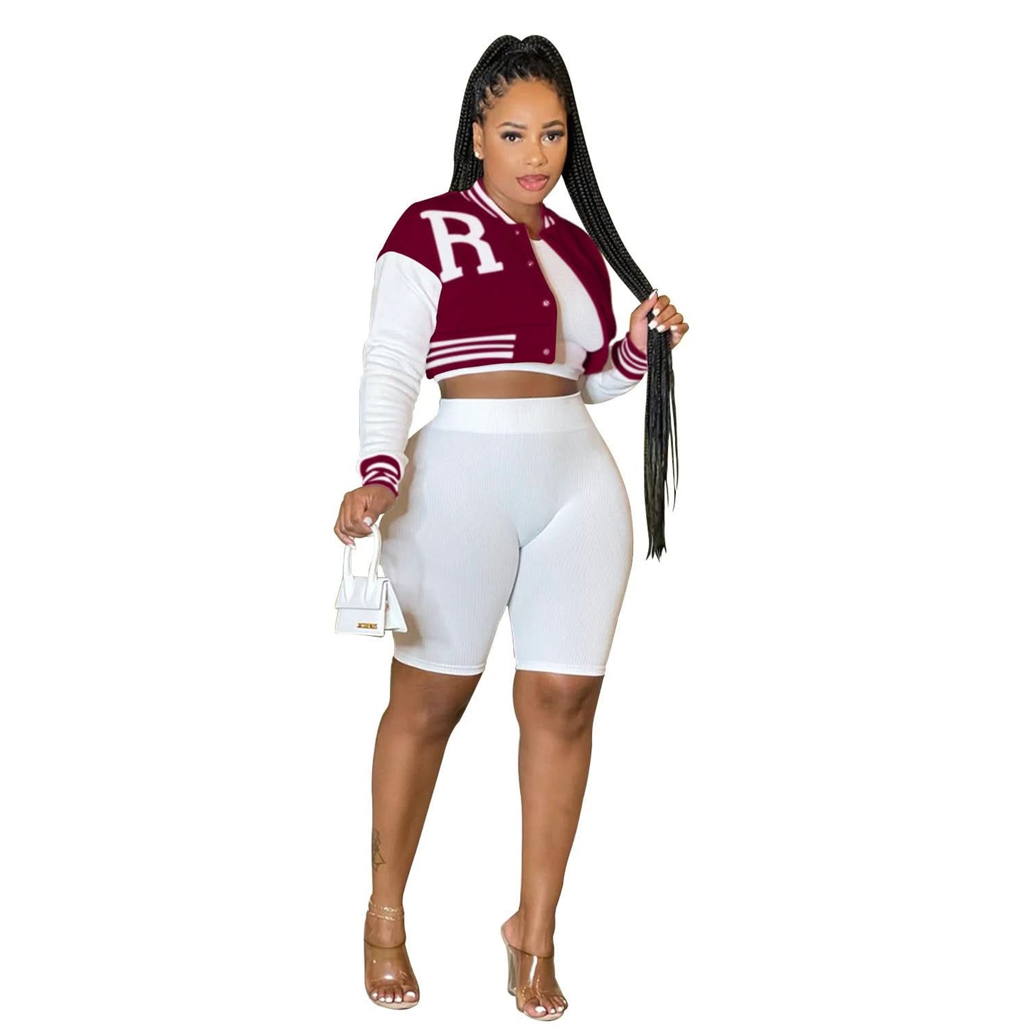Fashion Women's Long Sleeve Crop Top with Inner Shorts 3-Piece Set