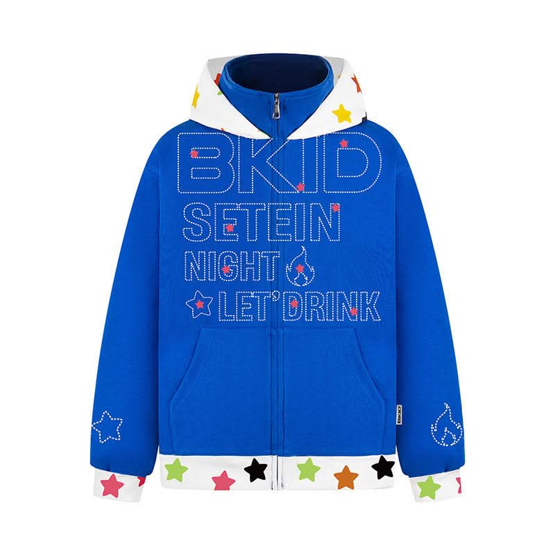 Patchwork Kapuzen-Sweatshirt mit Reißverschluss, locker geschnittenes Oberteil
