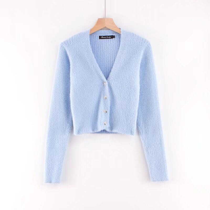 V-neck long sleeved cardigan sweater