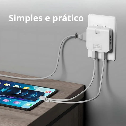 Benjamin Bivolt Socket Adapter with 2 USB Ports-Universal Mobile Phone Charger, Practical and Portable, Ideal for Travel