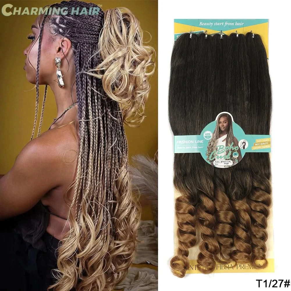 Jumbo Boho Curl French Braids für Häkelzöpfe, lockiges Jumbo-Haar, hochwertige Bio-Faser, 400 g, 65 cm, BOHO