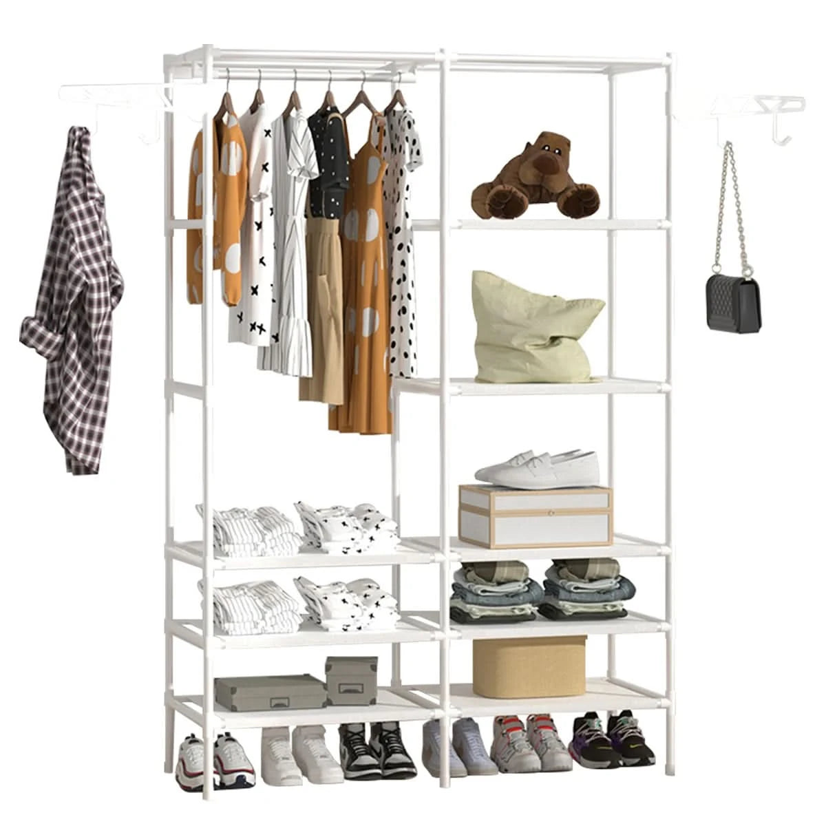 Garderobenständer Schuhregal Ständer Tragbarer Kleiderschrank Multifunktionales Schuhregal Mehrzweck Groß Zerlegbarer Schuh-Organizer (Schwarz)
