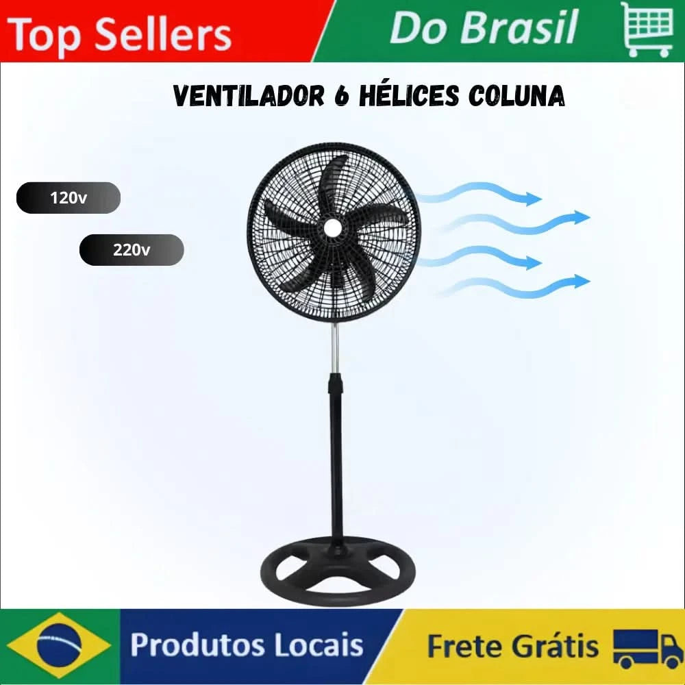Leiser Standventilator mit 40 cm Durchmesser und 6 Flügeln – Schwarz und Weiß – 127 V/220 V