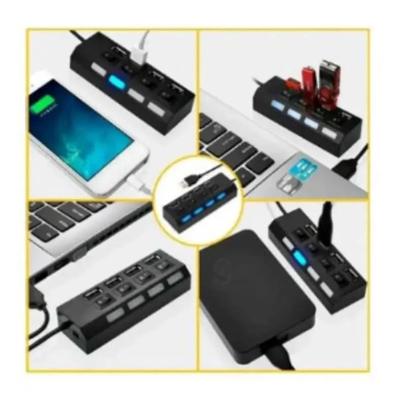 High-Speed 2.0 USB Hub mit 4 Anschlüssen und Ein-/Ausschalter