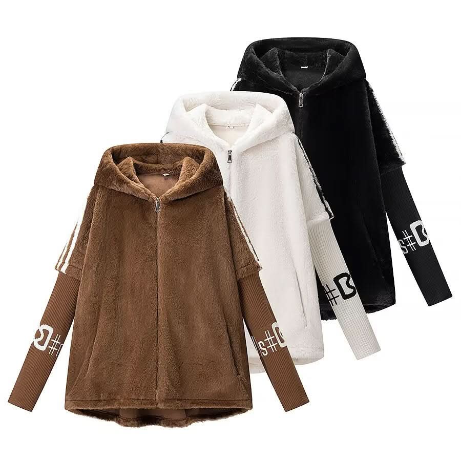 Street fur integrated zipper hooded jacket