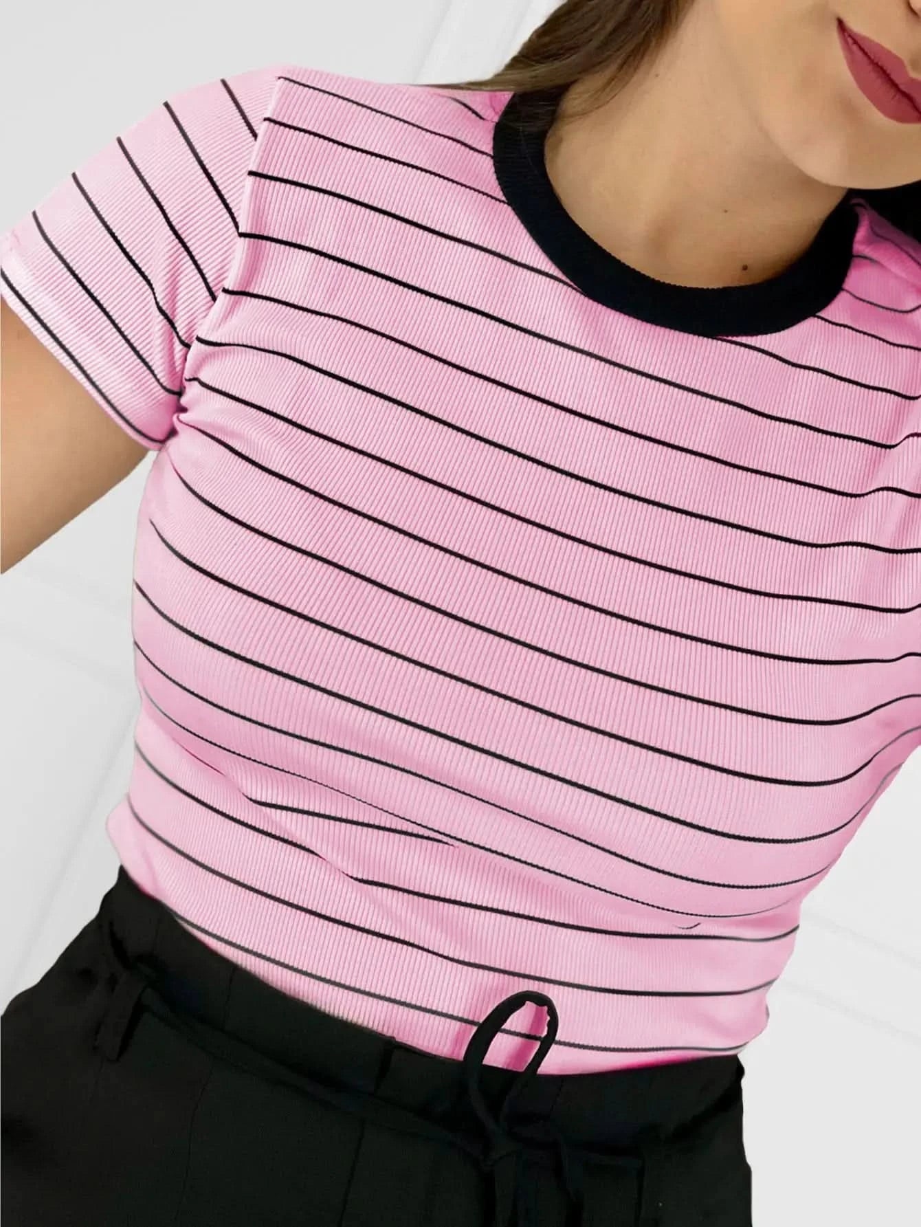 Blogger Striped T-shirt Summer Summer Casual Summer Summer Fast Shipping Free Shipping Comfortable Knitted Casual