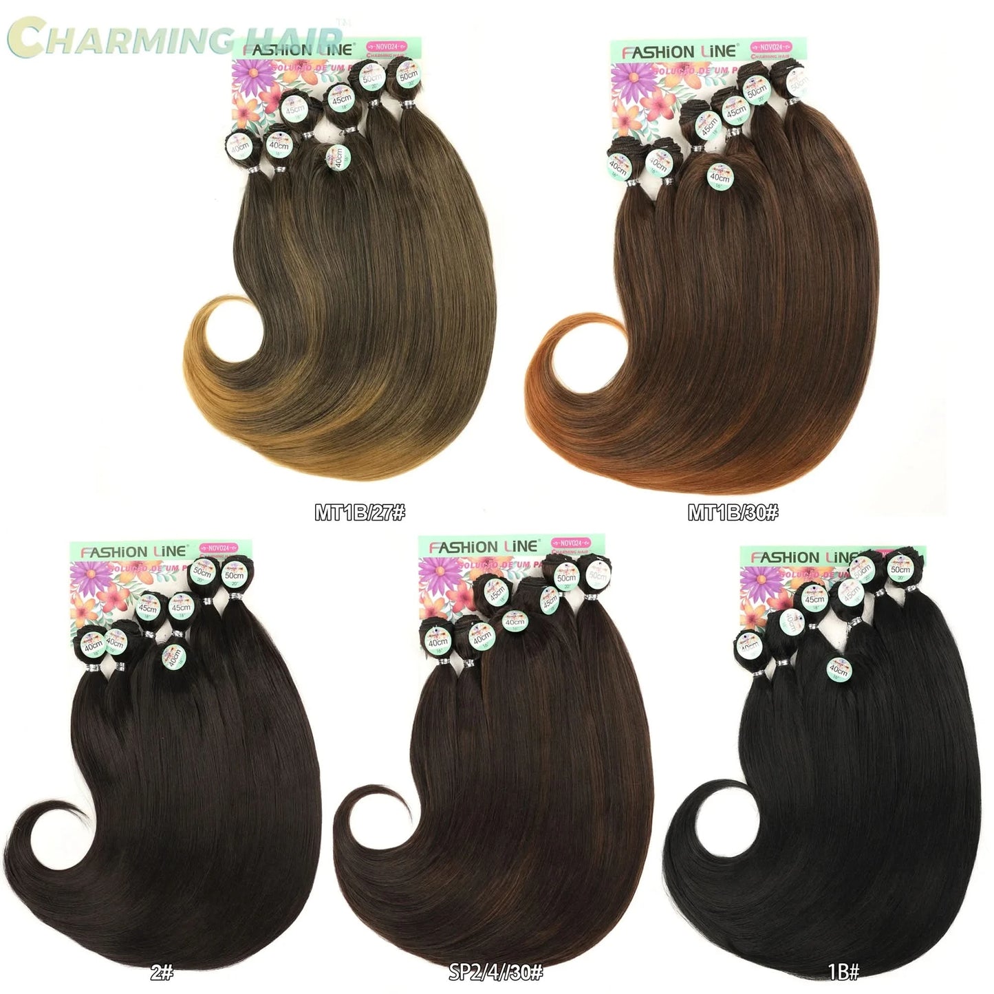 Cabelo Orgânico Curto Liso Feminina Pontas Cacheadas Entrelace Extensões Fibra Química Orgânica 260g 6+1Pas  PERLLA MAX