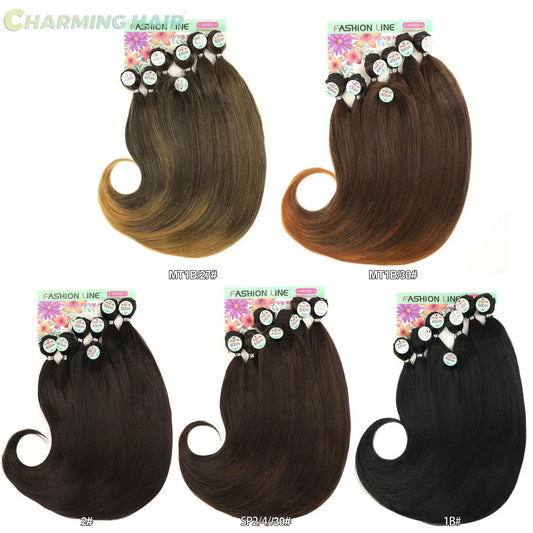 Cabelo Orgânico Curto Liso Feminina Pontas Cacheadas Entrelace Extensões Fibra Química Orgânica 260g 6+1Pas  PERLLA MAX