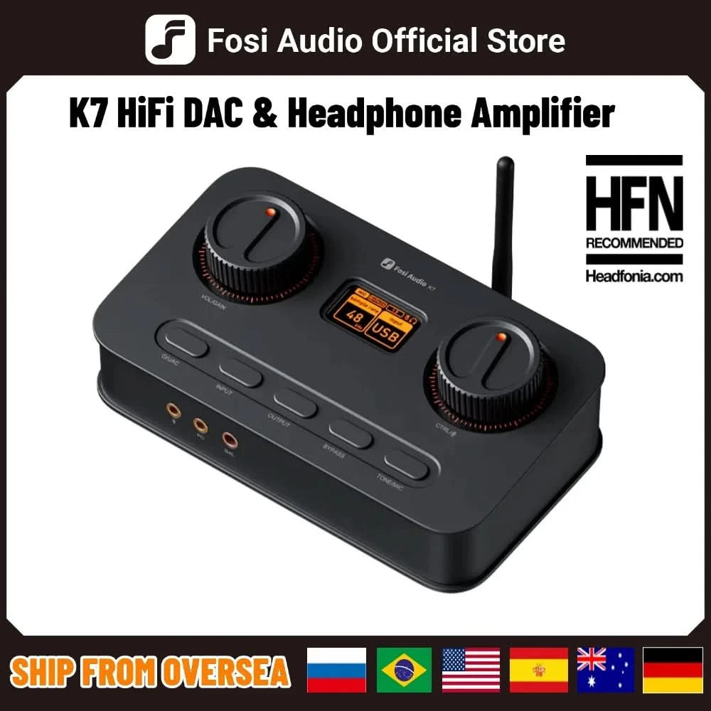 Fosi Audio K7 HiFi DAC & Kopfhörerverstärker, AKM4493ESQ DAC-Chip, PCM 384kHz/32Bit & DSD256, Mikrofon-Eingang USB Audio DAC für Gaming