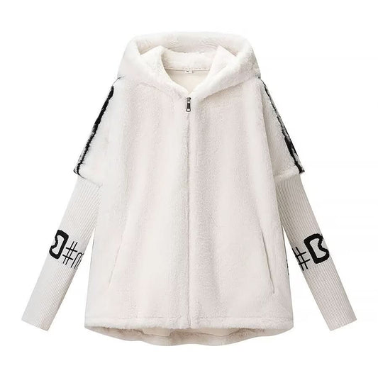 Street fur integrated zipper hooded jacket