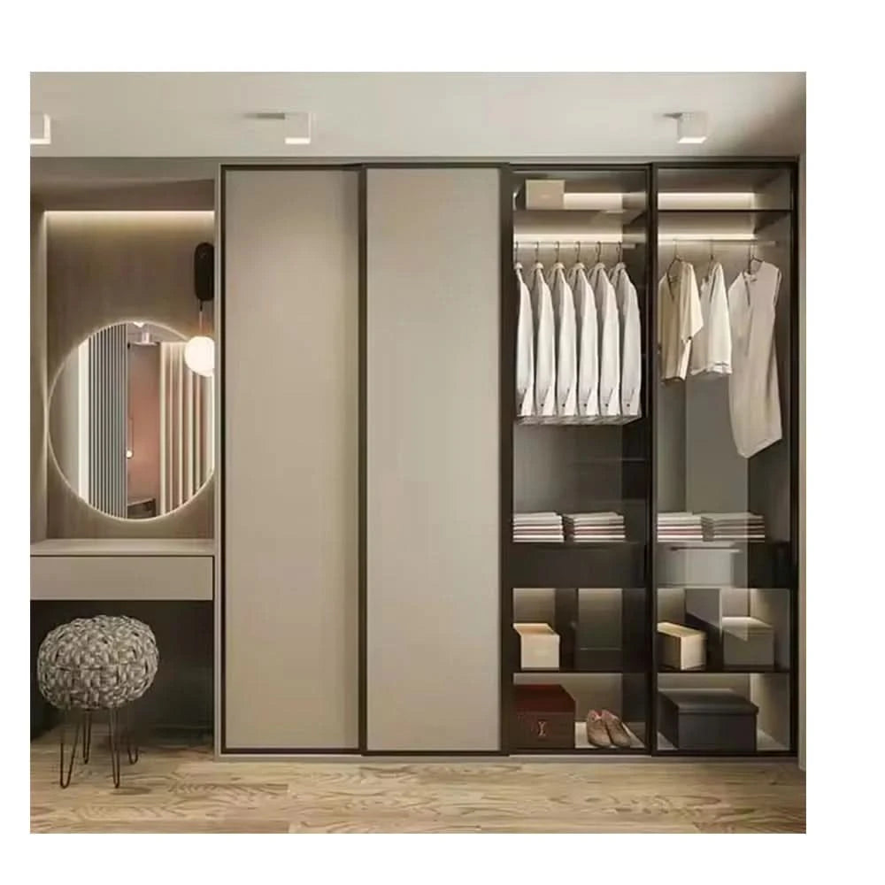 Modern wardrobes L shape with LED light walk in closets