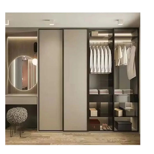 Modern wardrobes L shape with LED light walk in closets