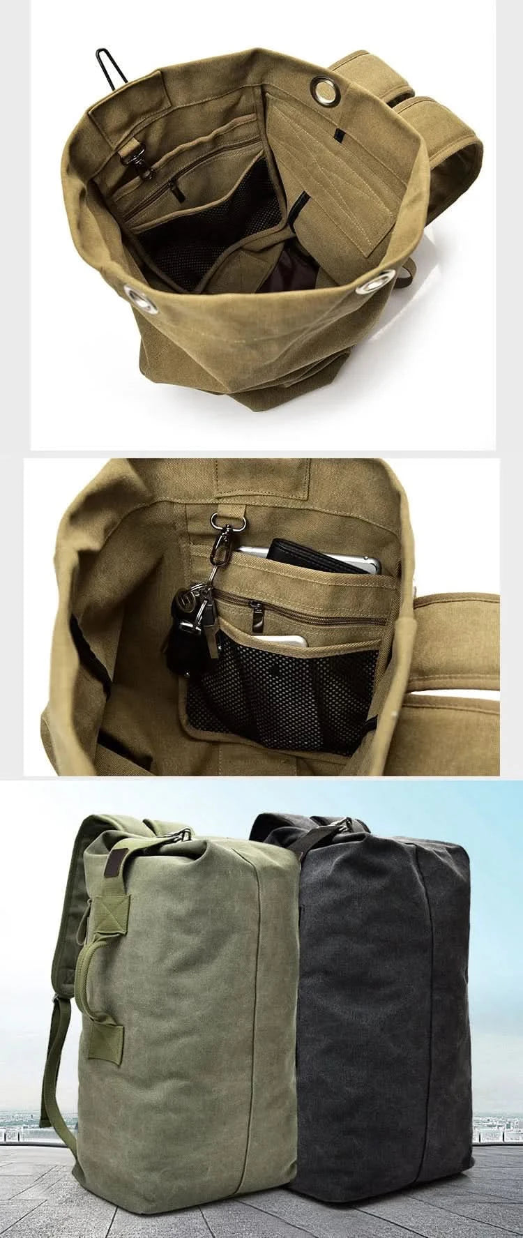 Outdoor-Reisetasche Rucksack Mode Große Kapazität Rucksack Herren Leichter Rucksack Herren Gepäck Canvas Eimer Schultertaschen für Männer