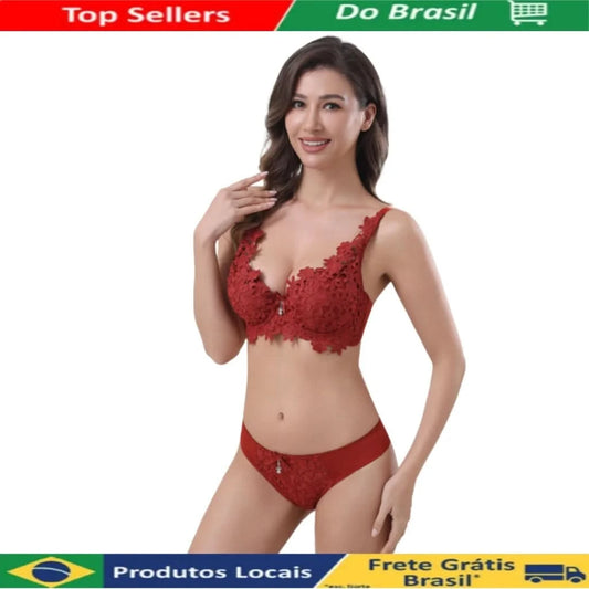 Z&D Lingerie Conjunto Com Renda Com Bojo e Aro 6681