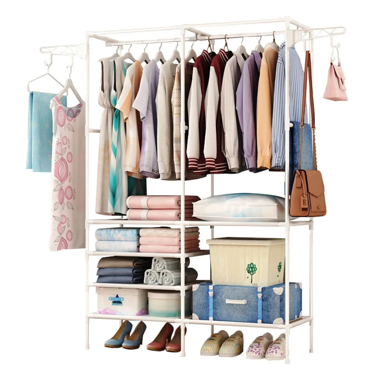 Garderobenständer Schuhregal Ständer Tragbarer Kleiderschrank Multifunktionales Schuhregal Mehrzweck Groß Zerlegbarer Schuh-Organizer (Schwarz)
