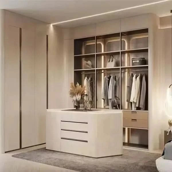 Modern wardrobes L shape with LED light walk in closets