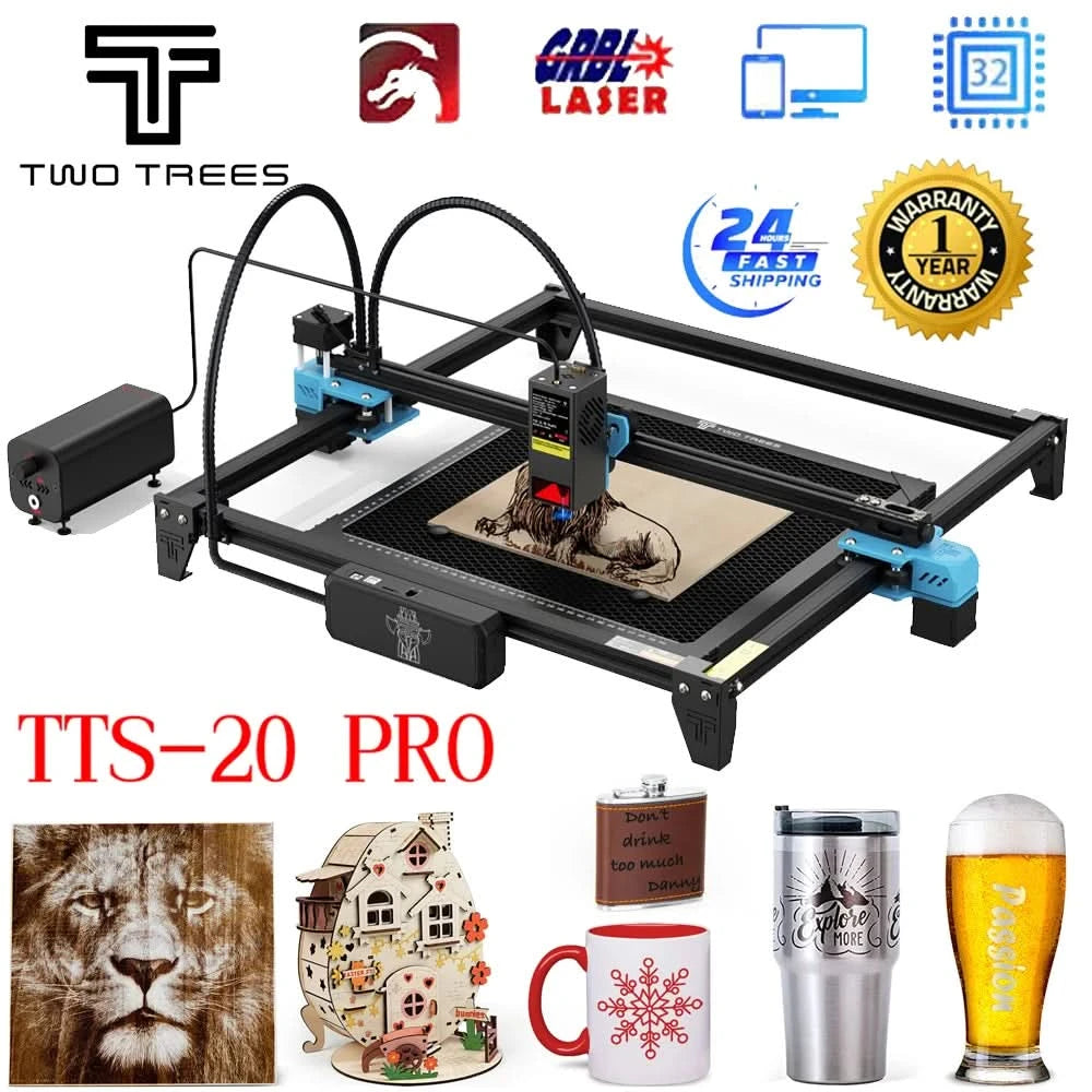 TwoTrees 130W CNC-Lasergravurmaschine TTS-20 PRO APP WLAN-Steuerung Glas Metall Lasergravierer Holz Lederschneidemaschine