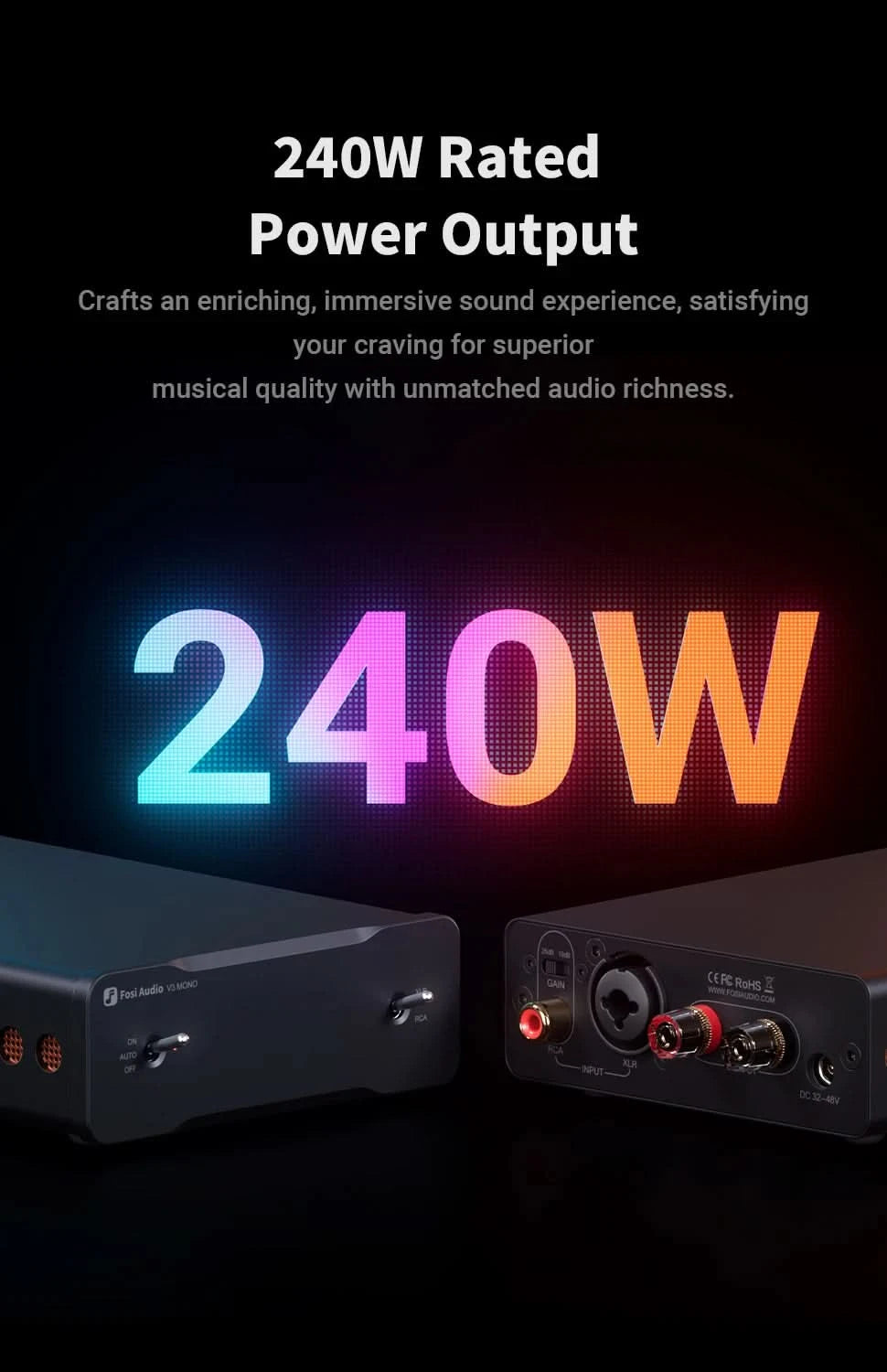 Fosi Audio V3 Mono Power Amplifier TPA3255 240W Subwoofer Amplifier PFFB Class D Mini HIFI Amp For Home