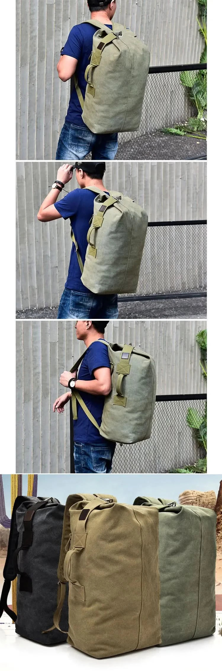 Outdoor-Reisetasche Rucksack Mode Große Kapazität Rucksack Herren Leichter Rucksack Herren Gepäck Canvas Eimer Schultertaschen für Männer