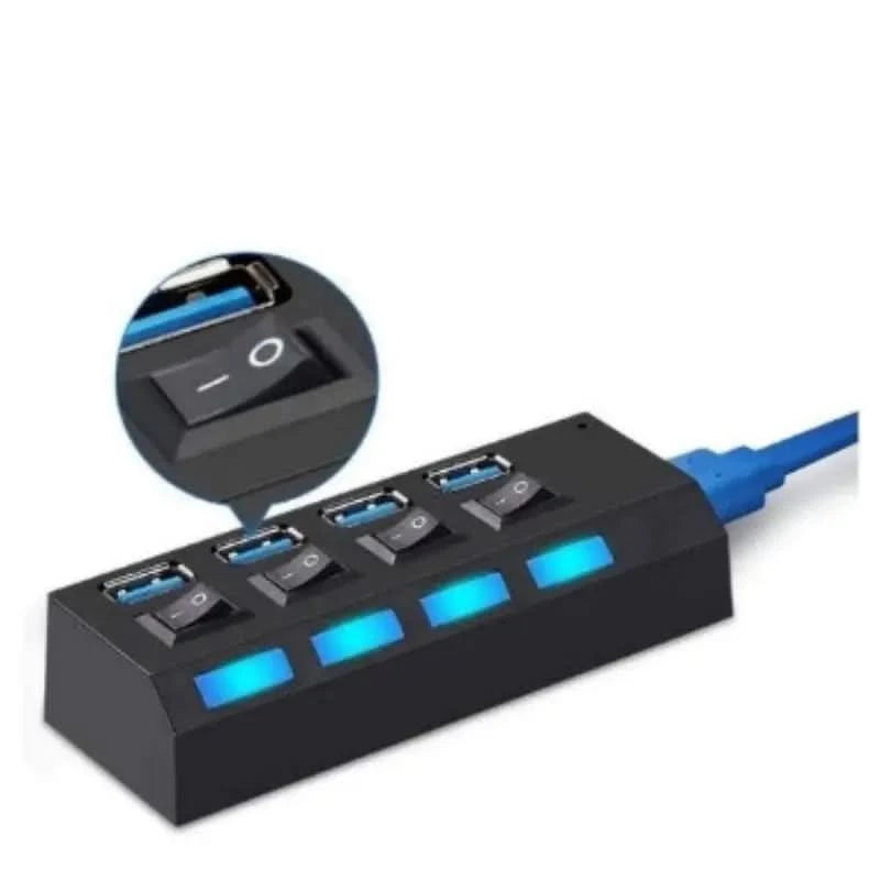 High-Speed 2.0 USB Hub mit 4 Anschlüssen und Ein-/Ausschalter