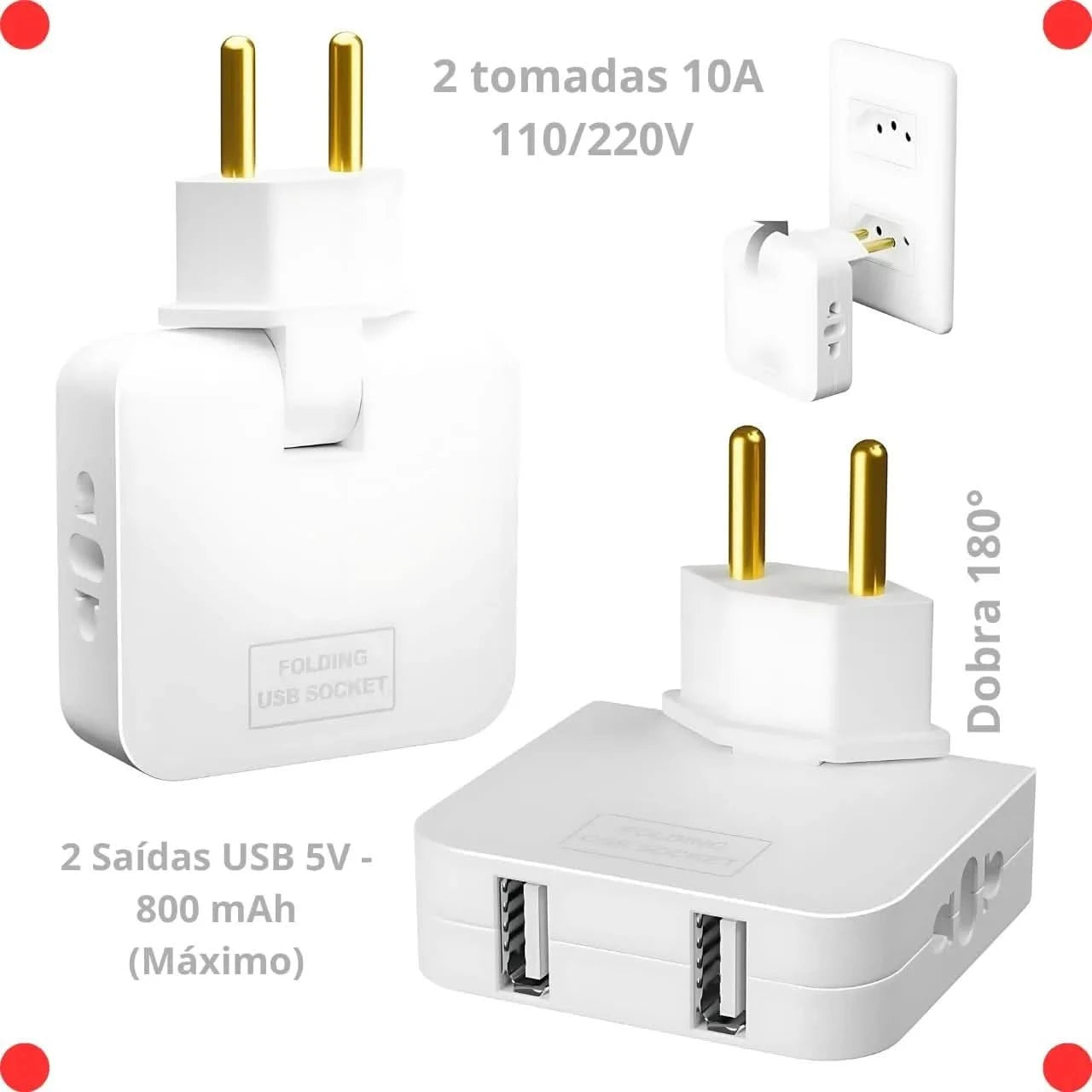 Benjamin Bivolt-Steckdosenadapter mit 2 USB-Anschlüssen – universelles Handy-Ladegerät, praktisch und tragbar, ideal für Reisen