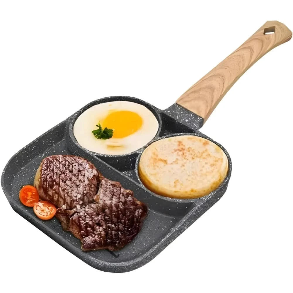 Antihaft-Bratpfanne mit 3 Fächern zum Braten von Eiern, Speck, Fleisch, Hähnchen, Snacks, Mehrzweck