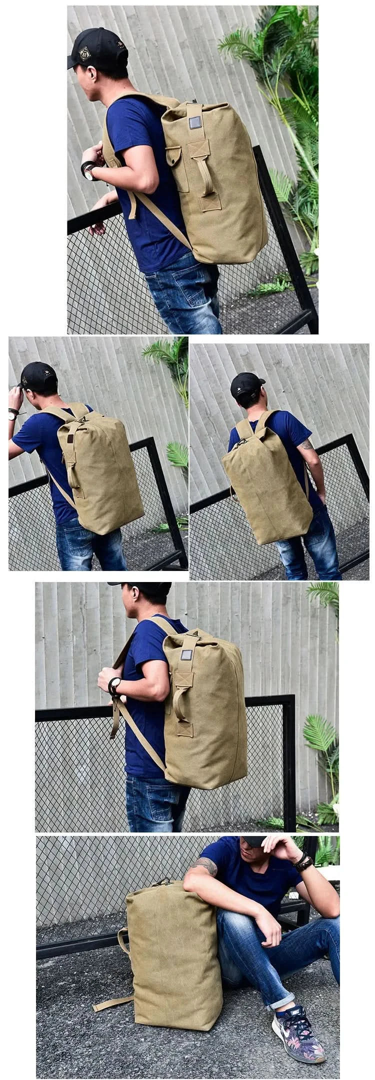 Outdoor-Reisetasche Rucksack Mode Große Kapazität Rucksack Herren Leichter Rucksack Herren Gepäck Canvas Eimer Schultertaschen für Männer