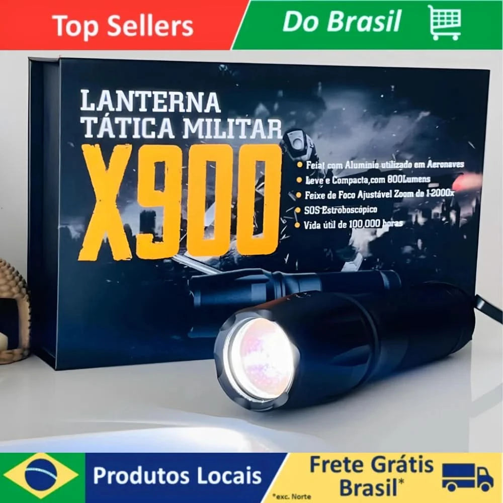 Taktische Militär-Taschenlampe X900 mit wiederaufladbarem Akku, Zoom, großer Reichweite und Stroboskopfunktion