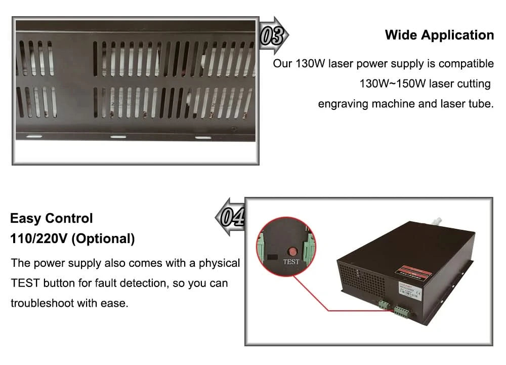 Hunst 130w CO2 Laser Power Supply MYJG-150W Suitable For 130~150w CO2 Engrag And Cutting Machine Glass Tube