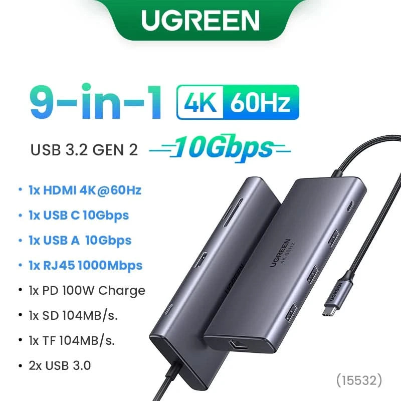 UGREEN Dual HDMI USB-C HUB 8K 4K HDMI Adapter 10-in-1 Splitter mit RJ45 USB3.0 PD 100W Dock für MacBook Pro Air Laptop USB HUB