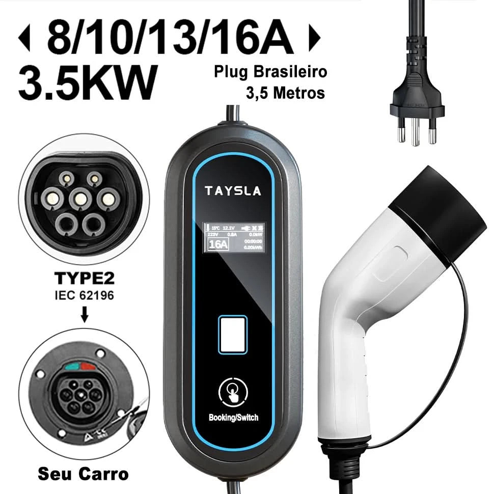 TAYSLA Type 2 Portable Electric Vehicle Charger 3.5KW Brazilian Electric Vehicle Charging Cable Plug